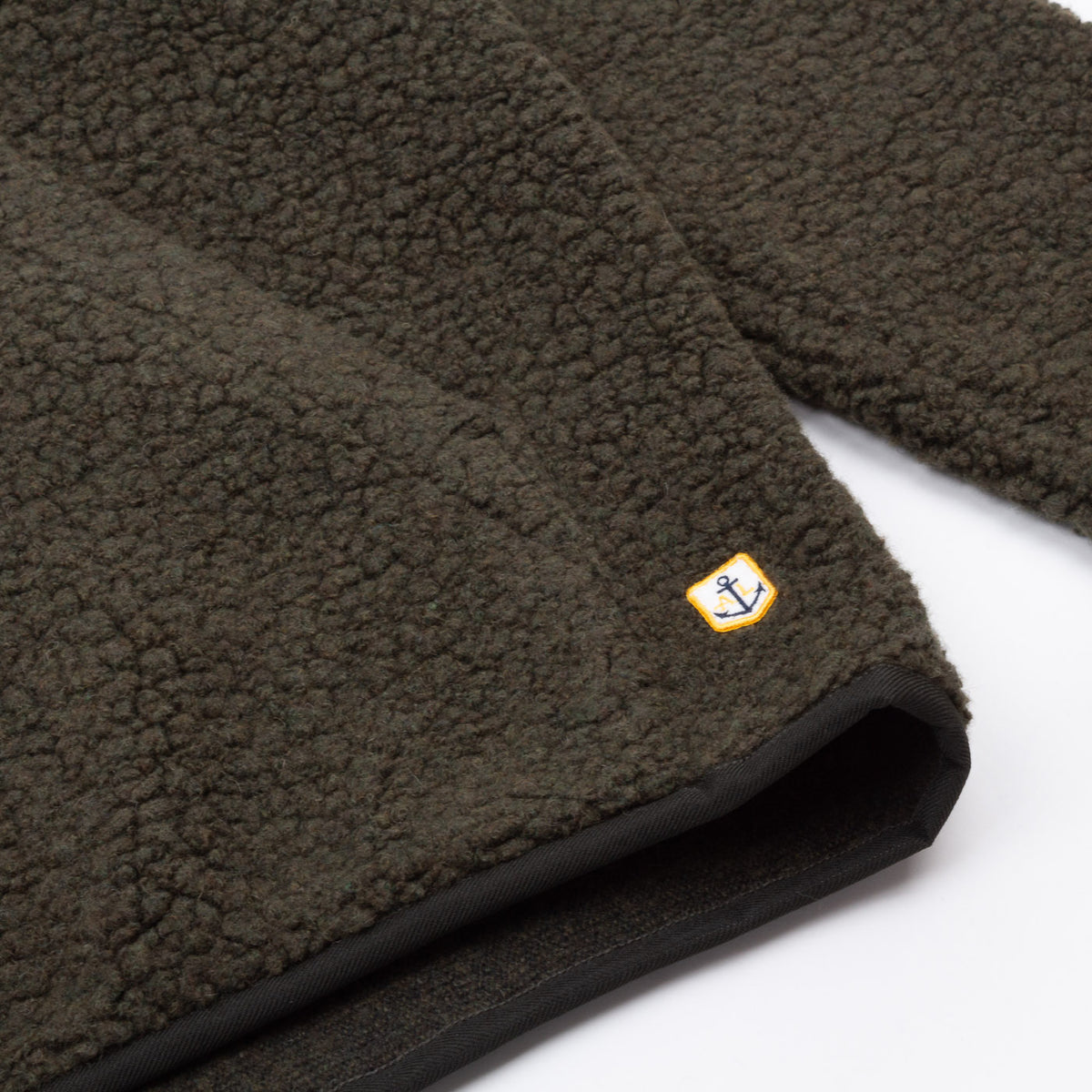 Zipped Sherpa Jacket - Olive Wool