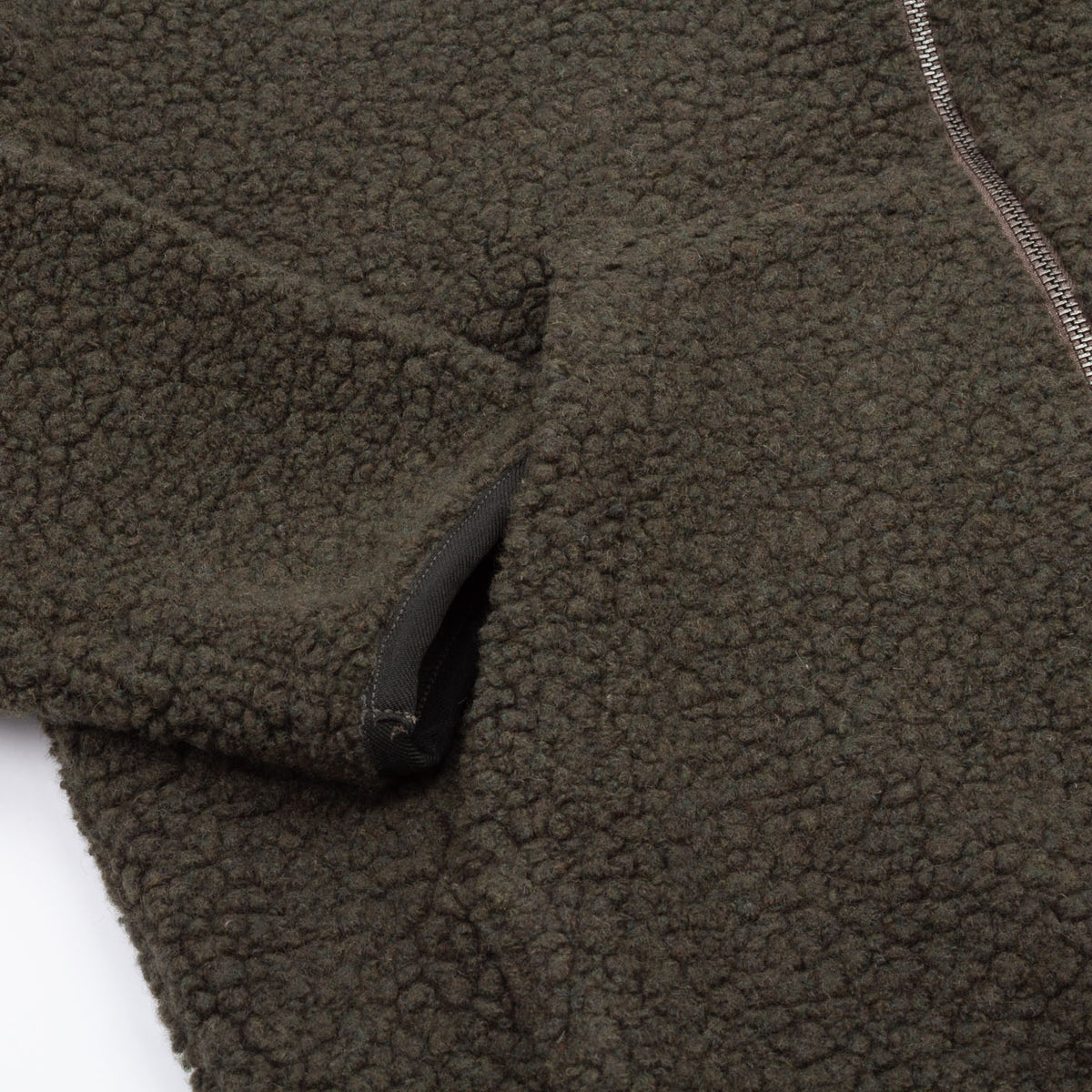 Zipped Sherpa Jacket - Olive Wool
