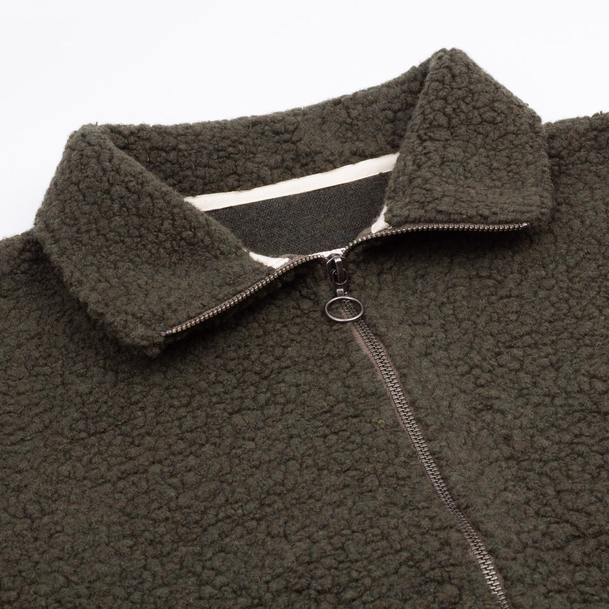 Zipped Sherpa Jacket - Olive Wool