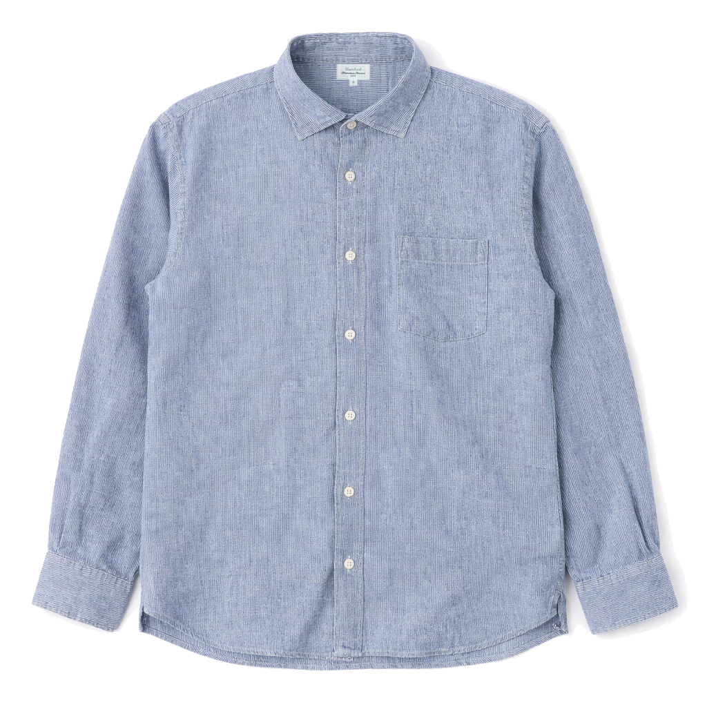Paul Shirt 1025 - Striped Light Indigo Linen (02)