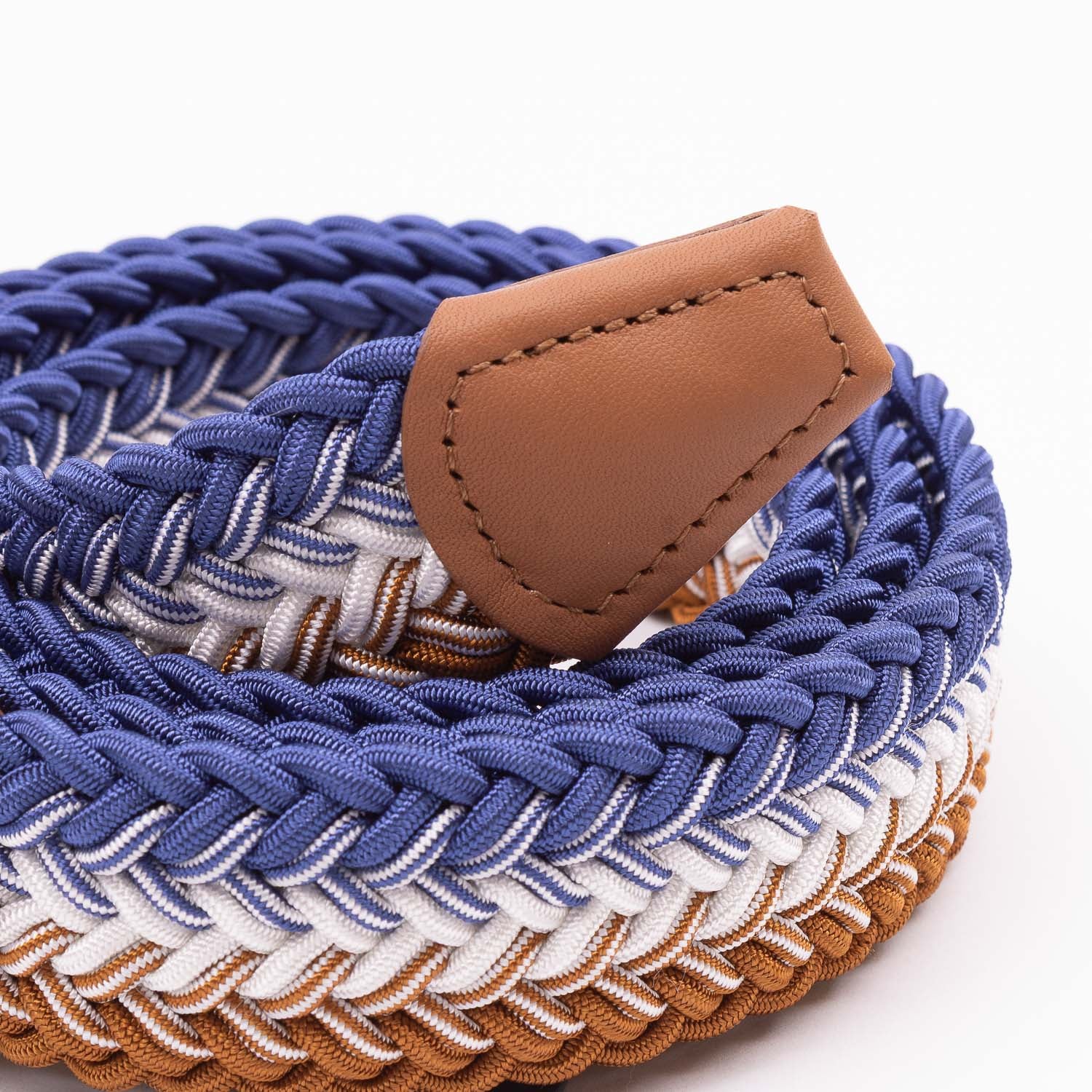 Belt - Brown/White/Blue Large Woven Elasticated
