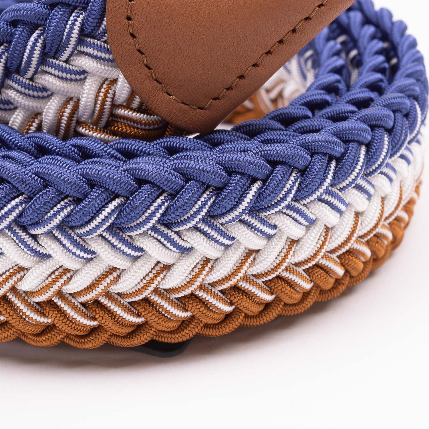 Belt - Brown/White/Blue Large Woven Elasticated