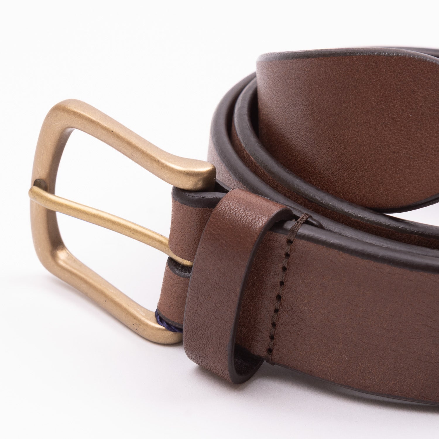 Grained Bull Calf Leather Belt - Brown