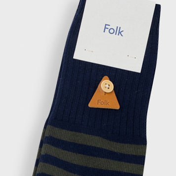 Block Stripe Sock - Navy/Dark Olive