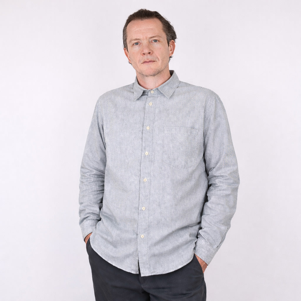 Relaxed Fit Shirt - Black Microstripe Linen