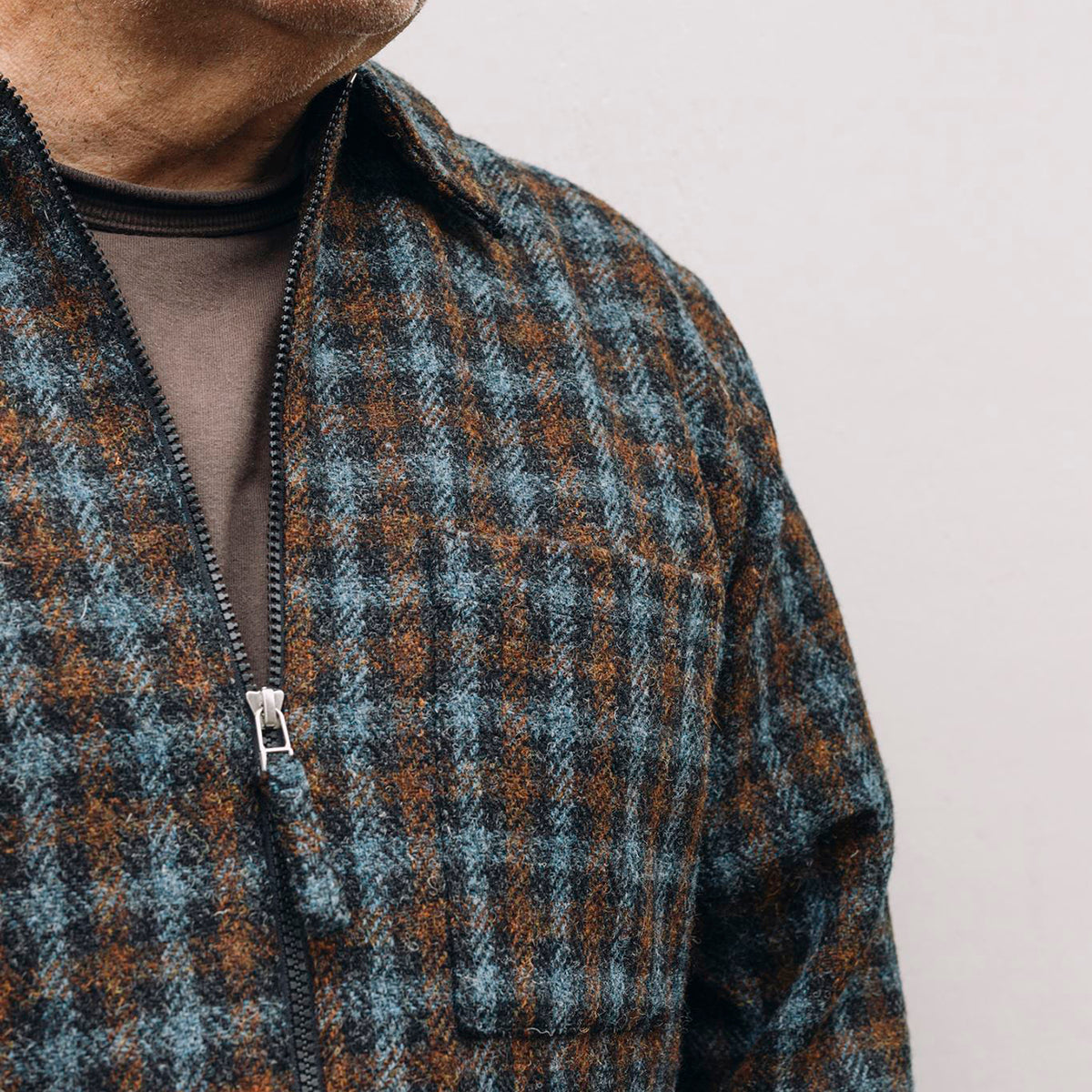 UW x Frontiers Ltd Edition Zip Overshirt - Brown/Grey Check Harris Tweed