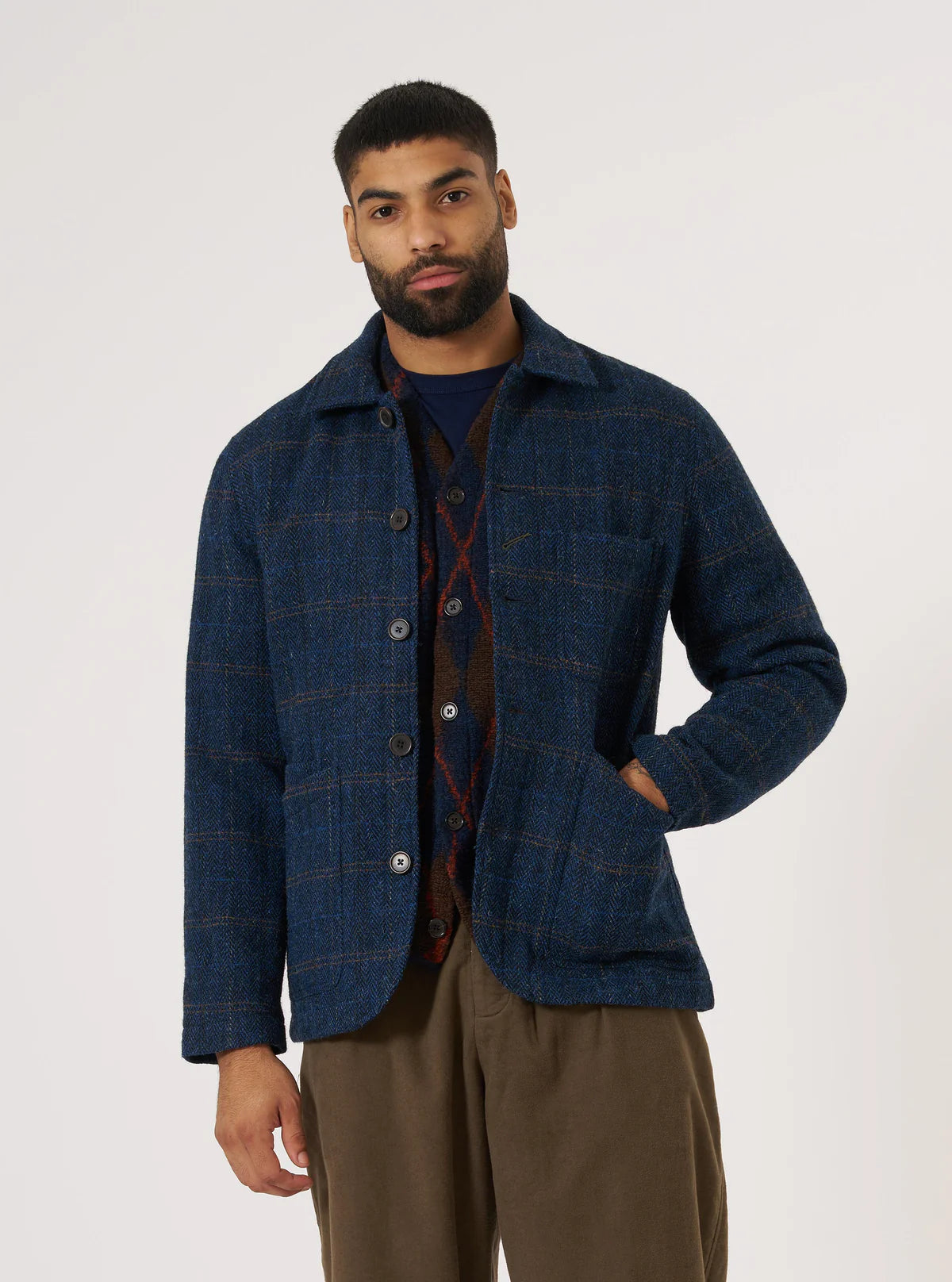 Bakers C Jacket - Navy Harris Tweed