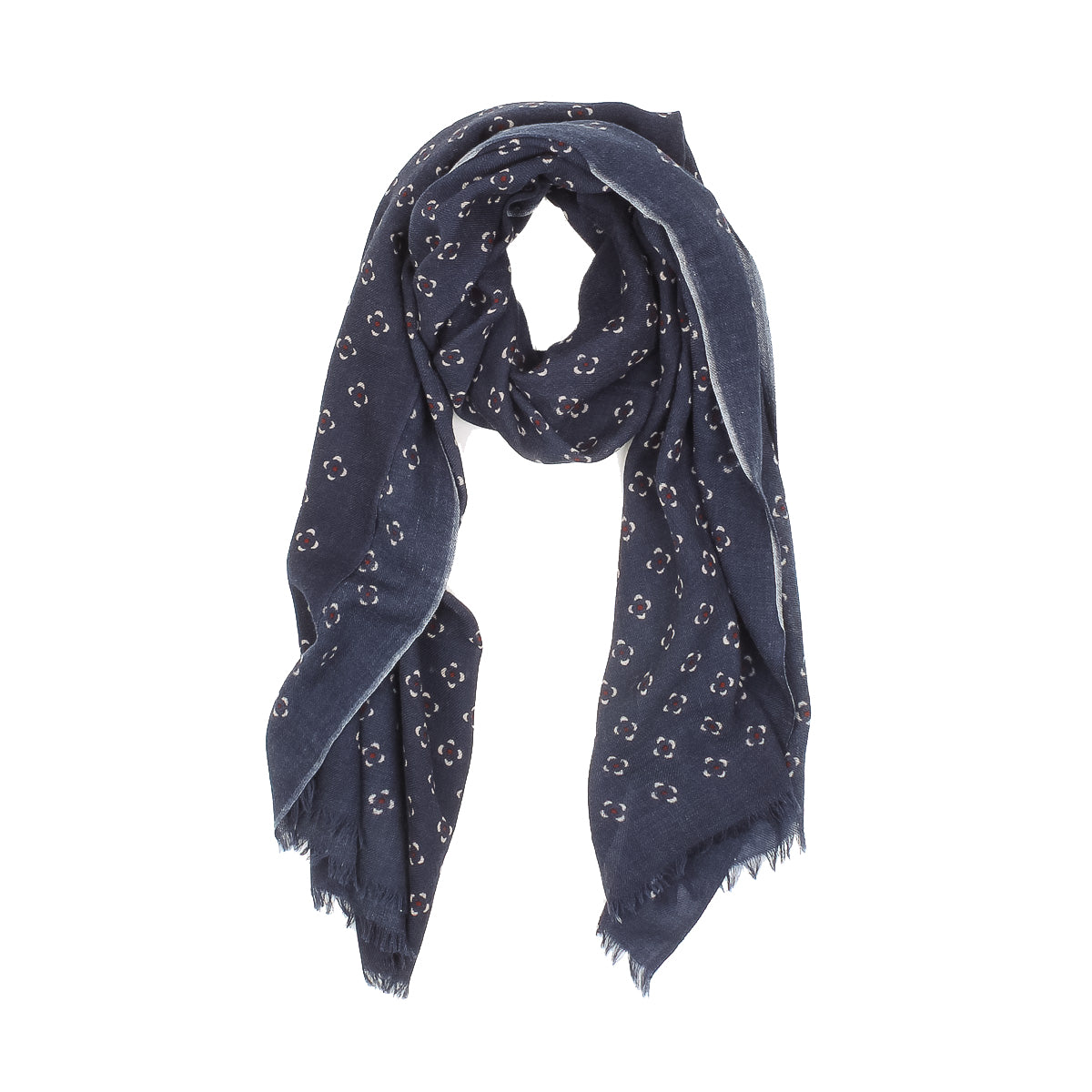 Wool Scarf 4411 - Indigo Dots #01