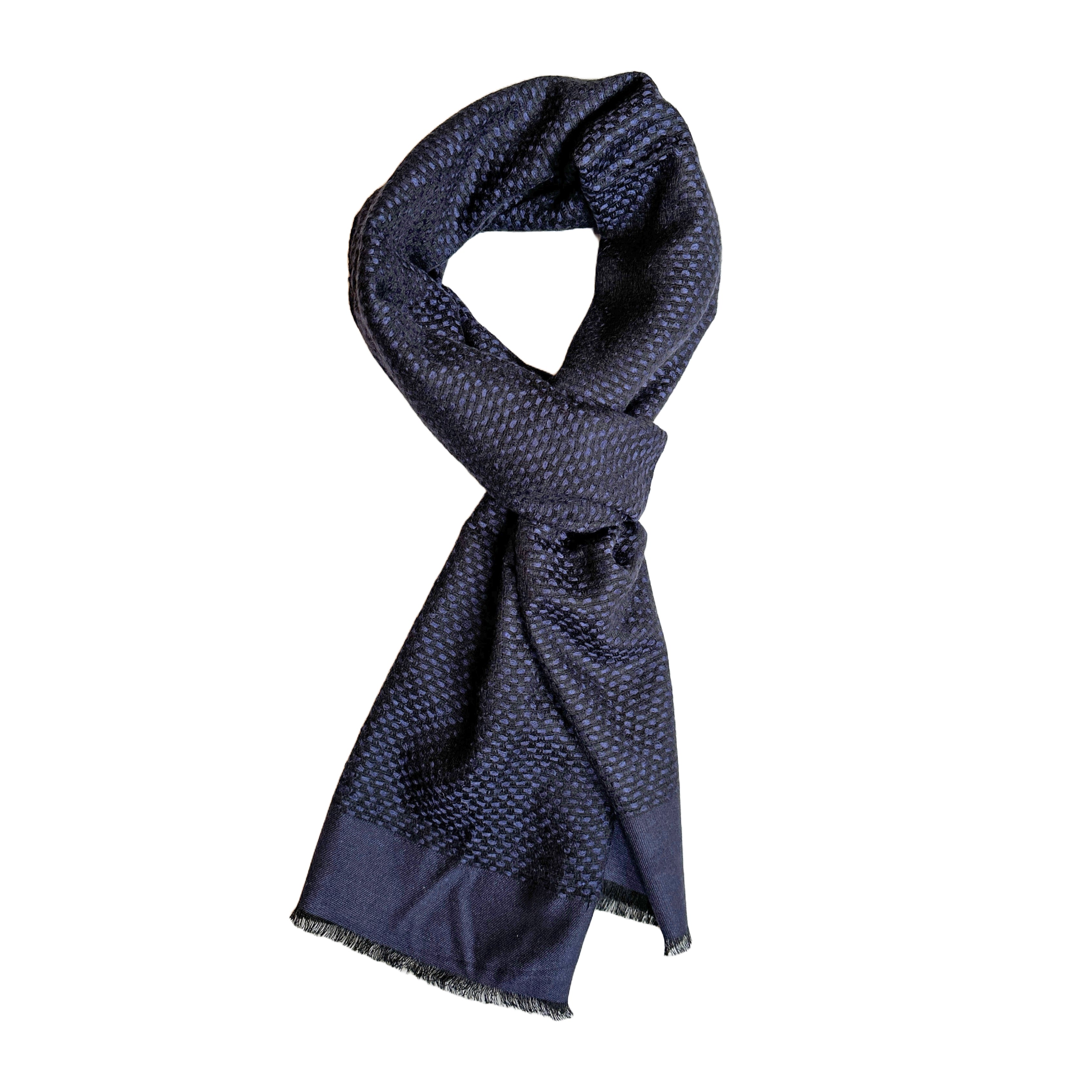 Small Squares Silk & Wool Scarf - Denim