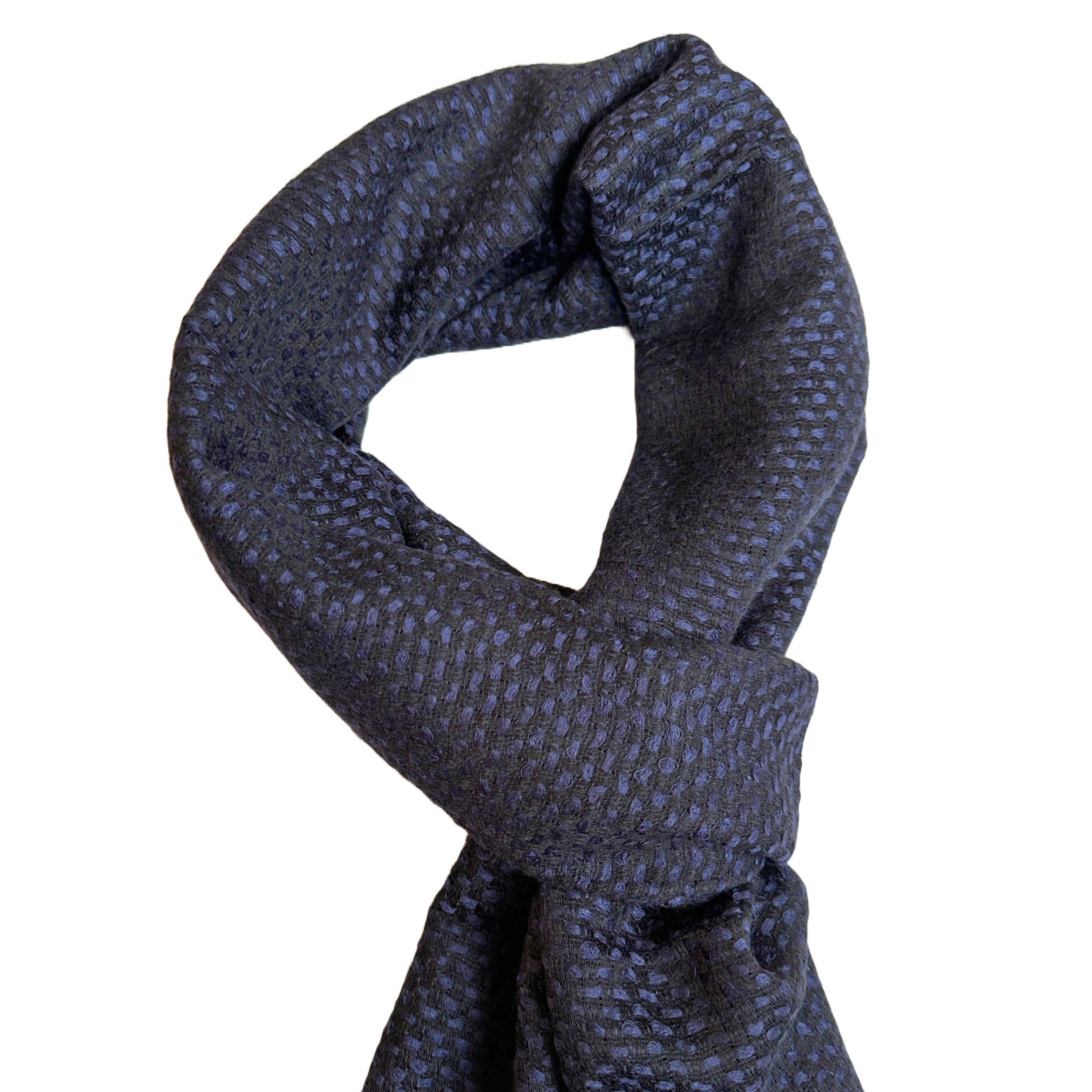Small Squares Silk & Wool Scarf - Denim