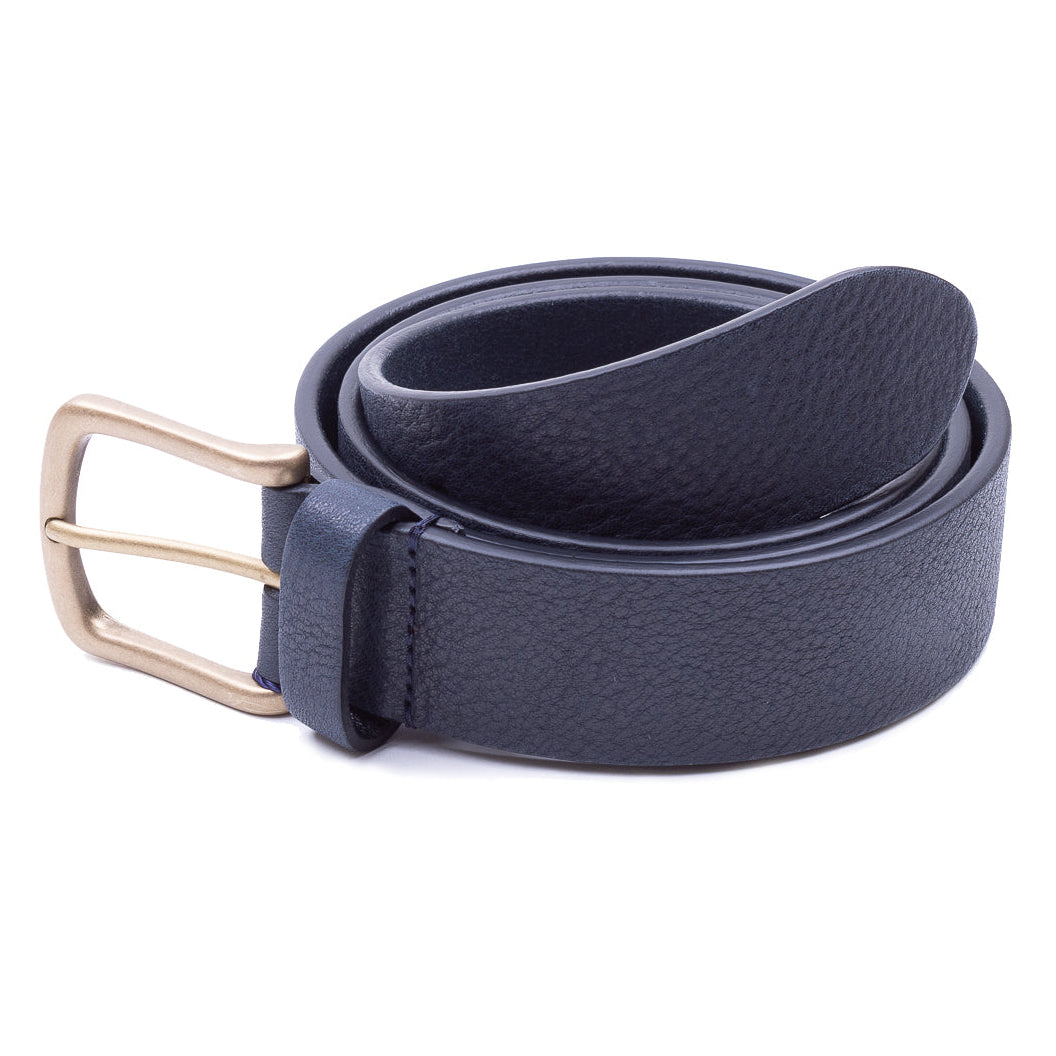 Grained Bull Calf Leather Belt - Navy