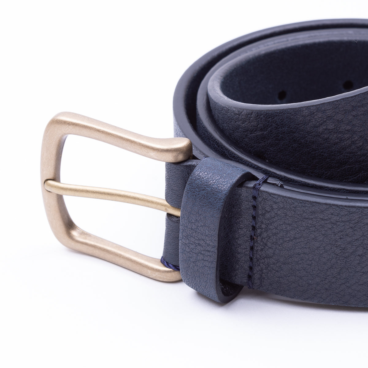 Grained Bull Calf Leather Belt - Navy