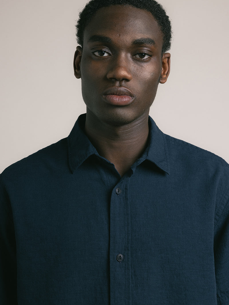 Ferness Oversized Shirt - Dark Navy Slub