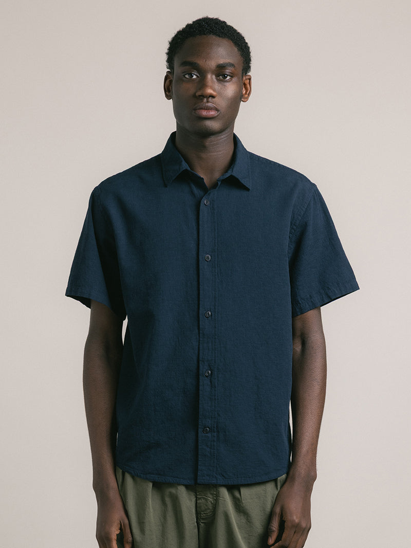 Ferness Oversized Shirt - Dark Navy Slub