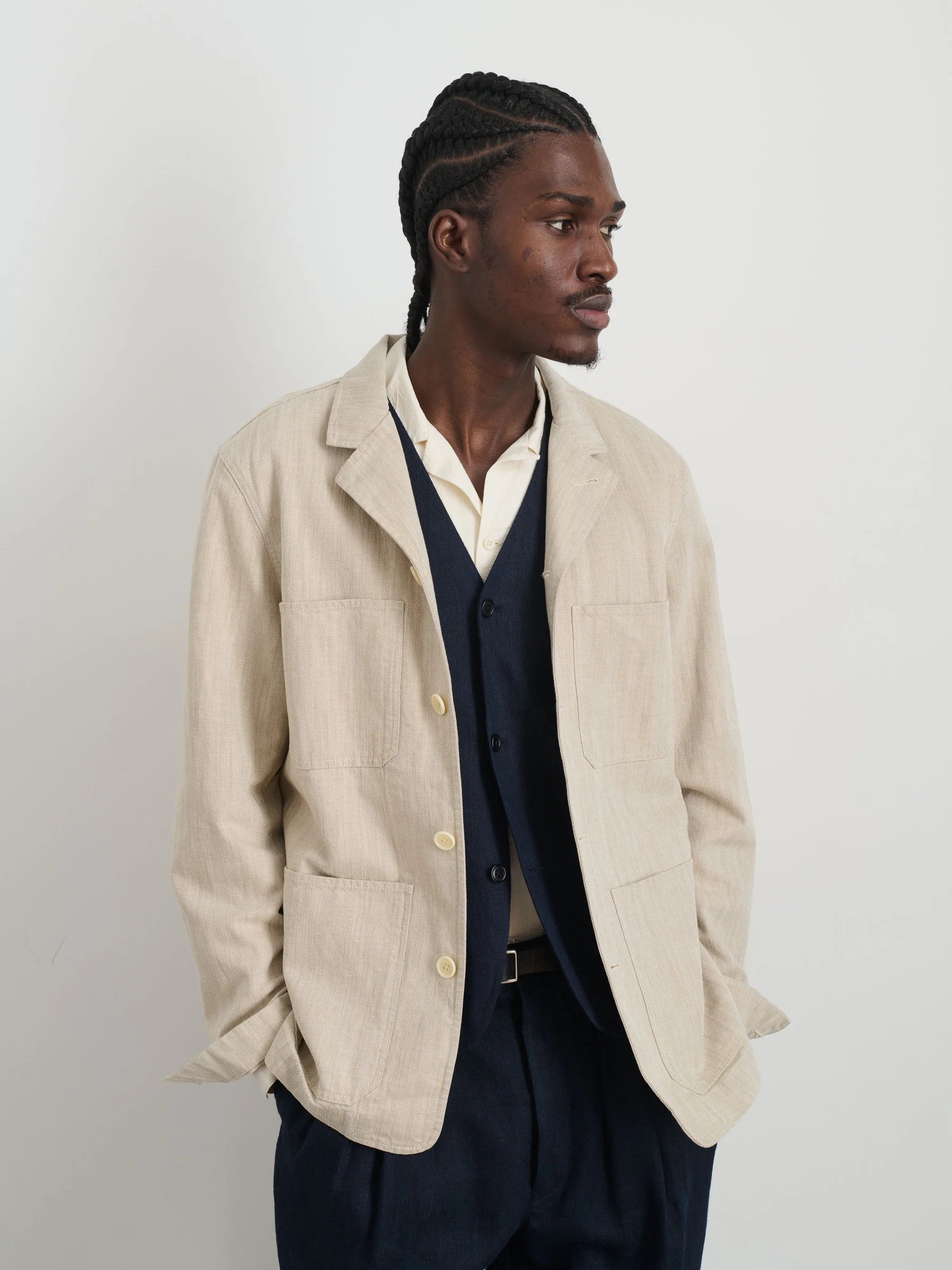 Work Jacket - Flax Ivory Cotton Linen