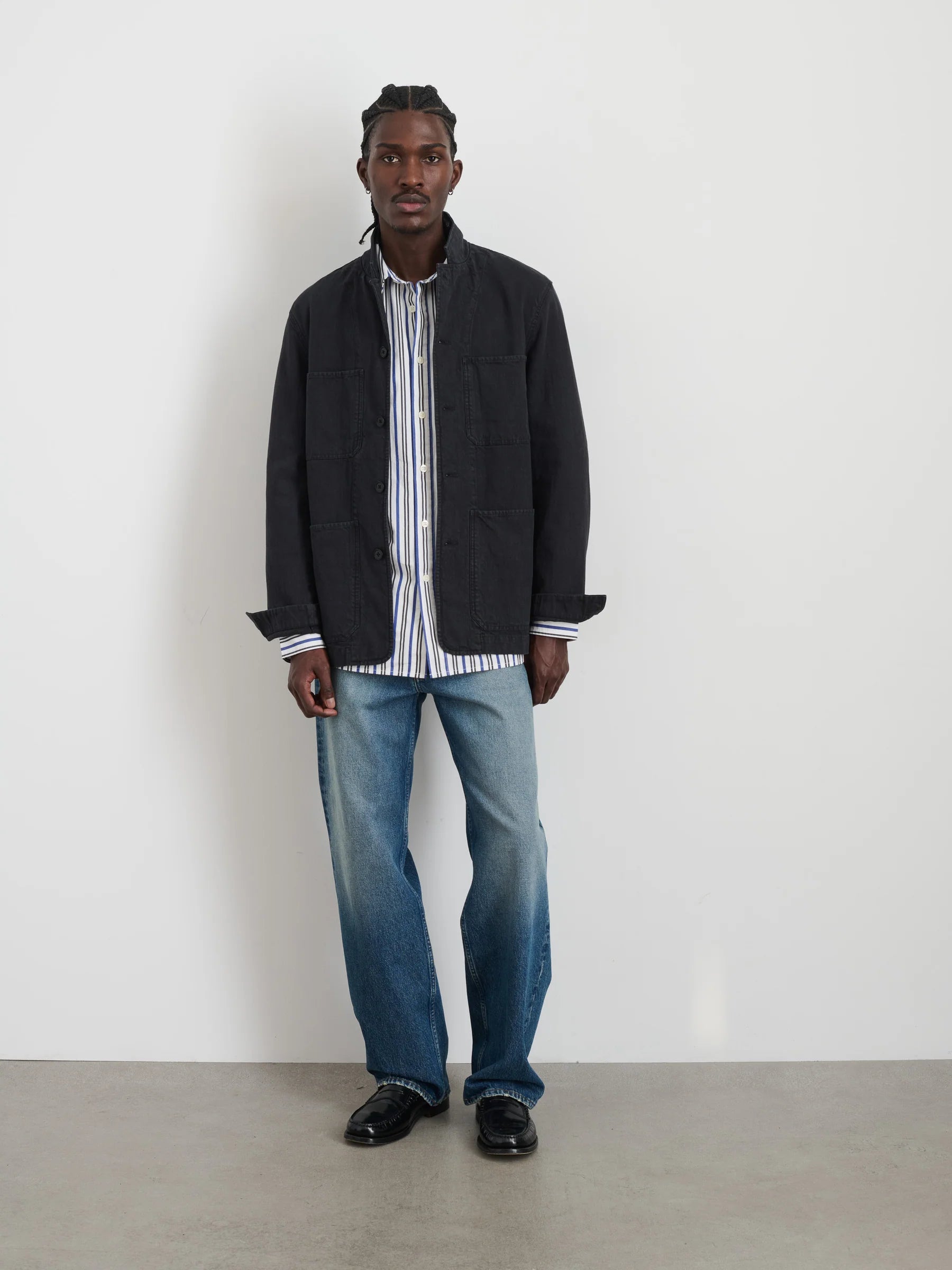 Work Jacket - Washed Black Cotton Linen