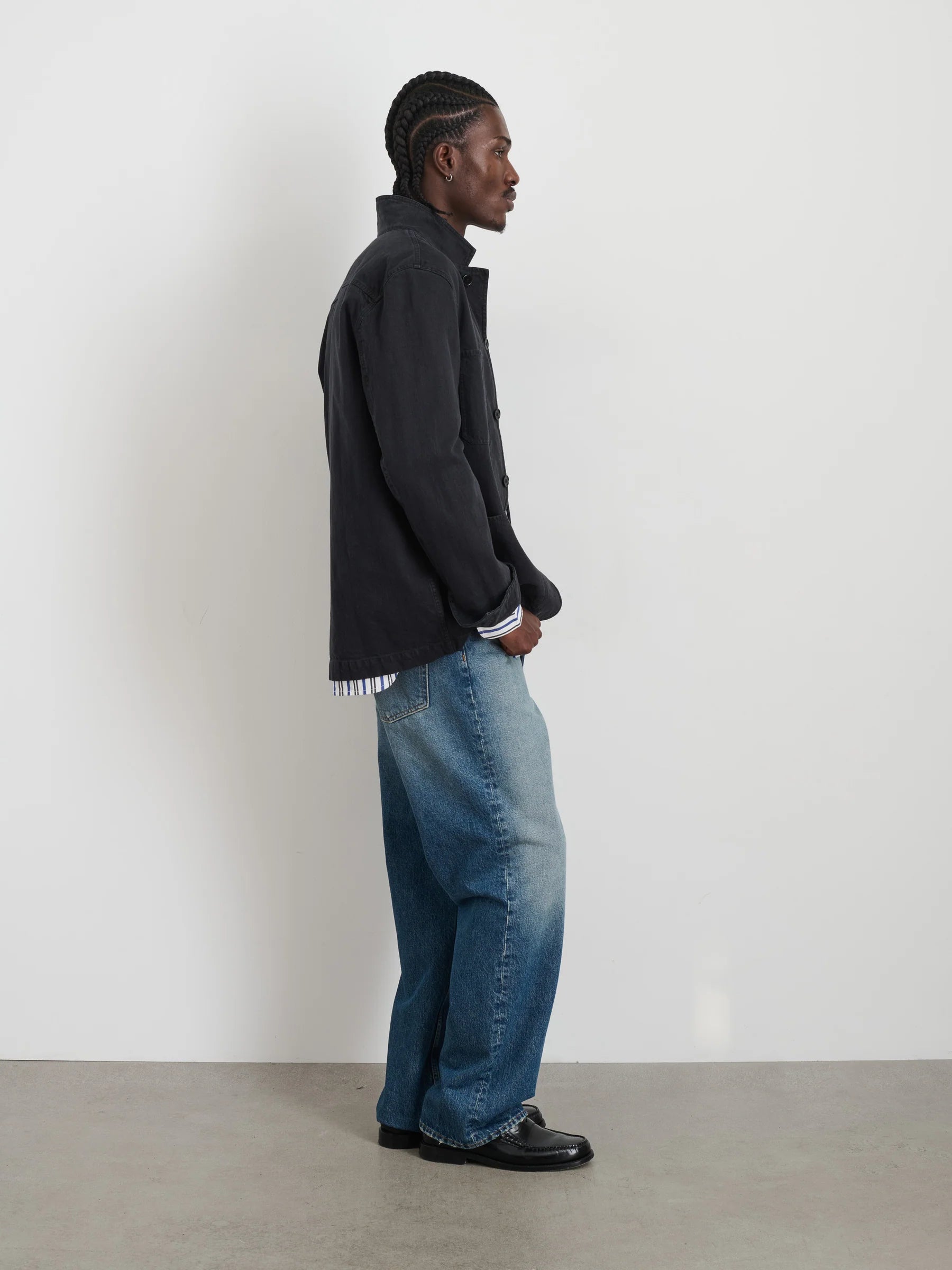 Work Jacket - Washed Black Cotton Linen