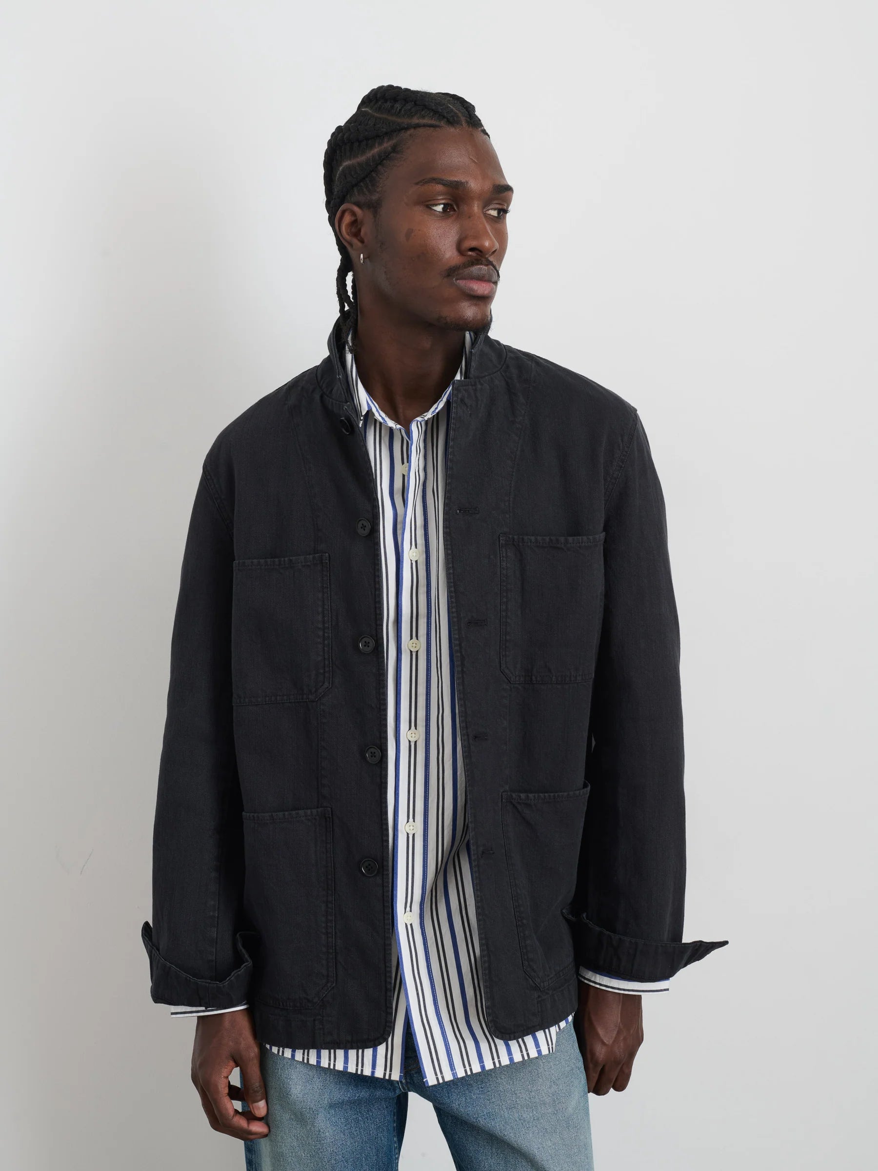Work Jacket - Washed Black Cotton Linen