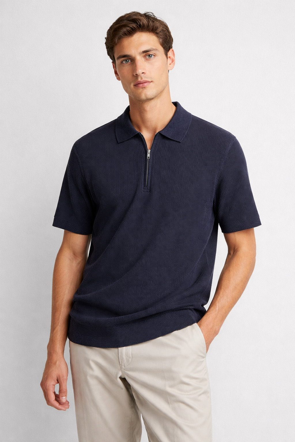 Hansie Zip Polo - Navy Melange