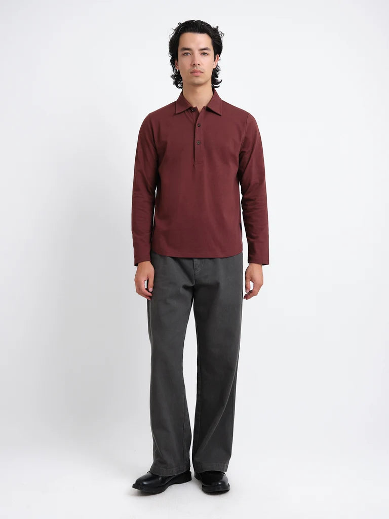Mersey Long Sleeve Polo Shirt - Maroon Parton