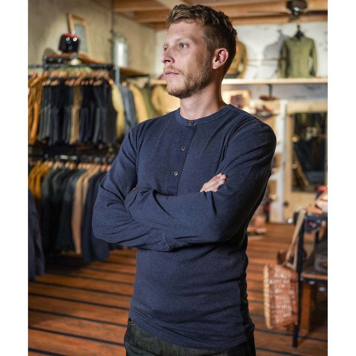 1927 Long Sleeve Henley - Indigo