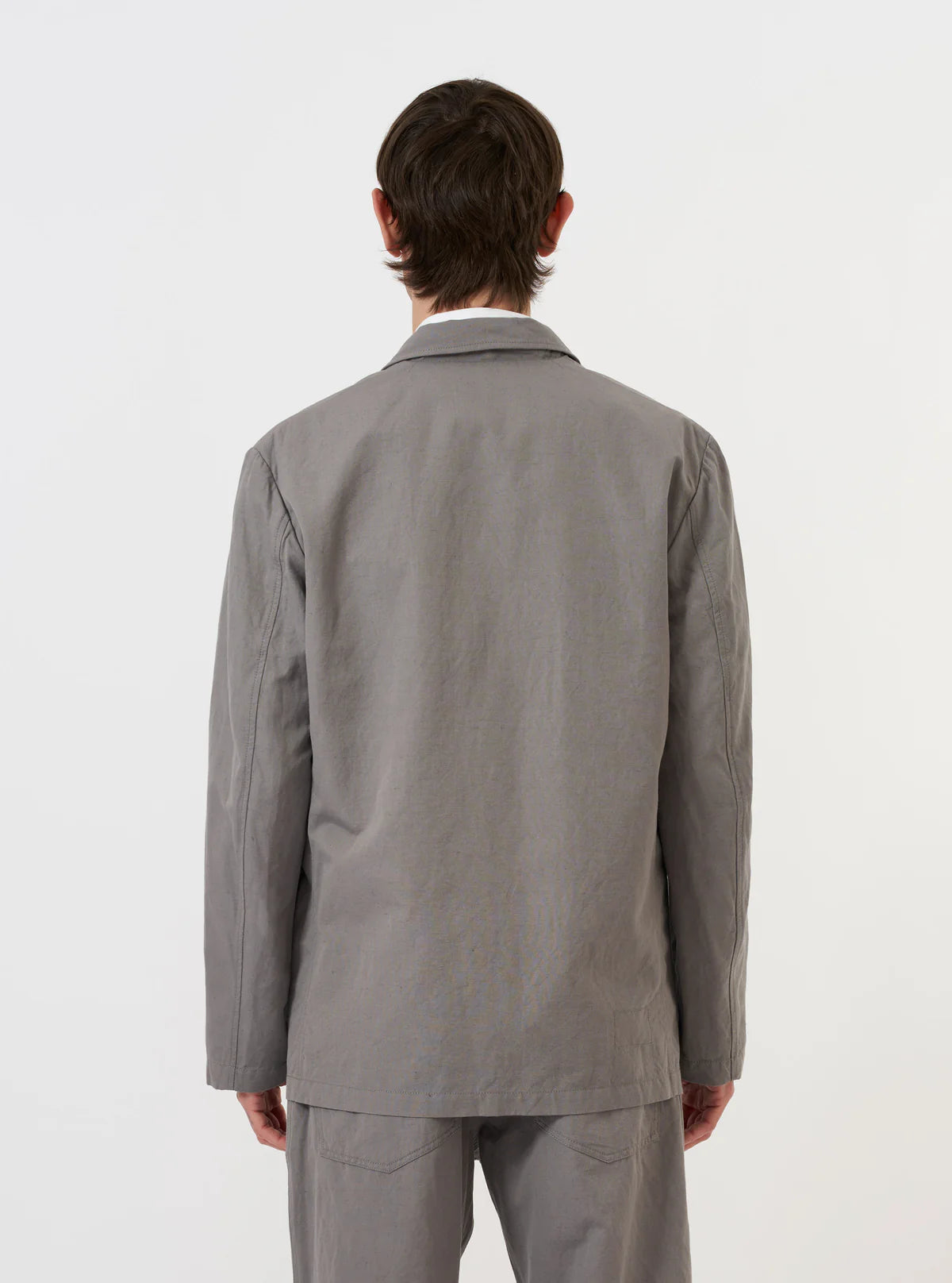 Two Button Jacket - Mid Grey Linen Slub Weave