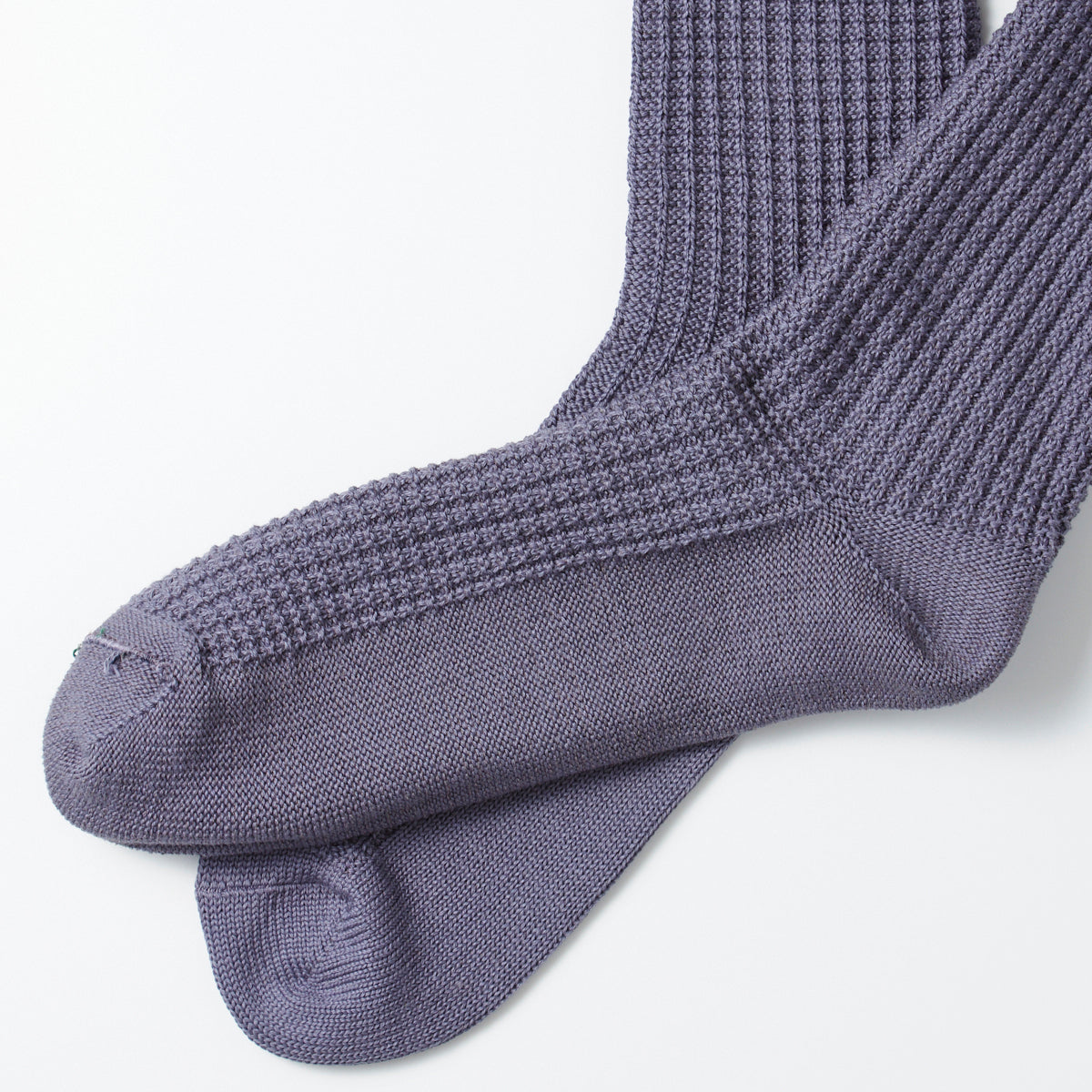 Cotton Waffle Crew Socks - Steel Blue