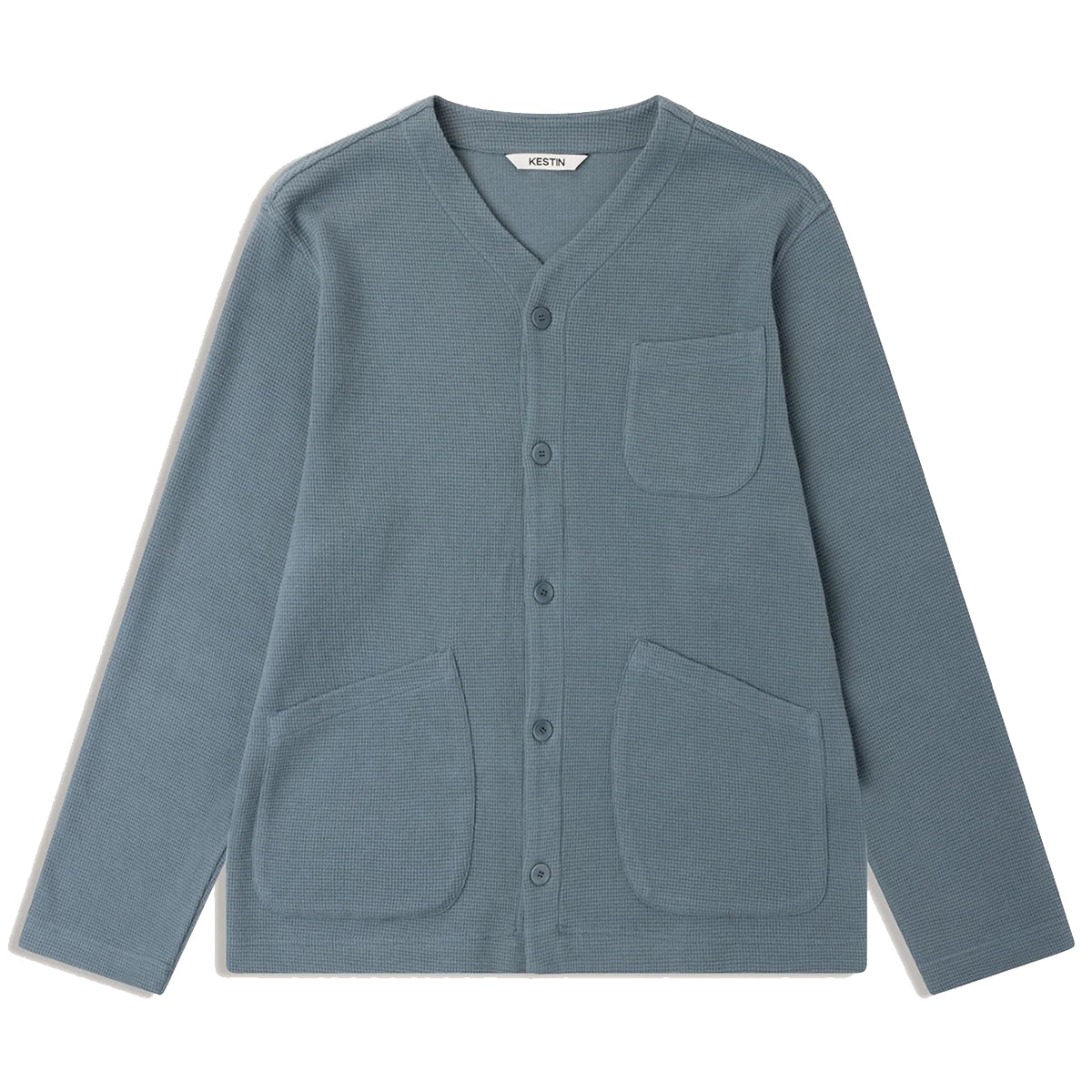 Dunvegan Cardigan - Dusty Blue Brushed Waffle