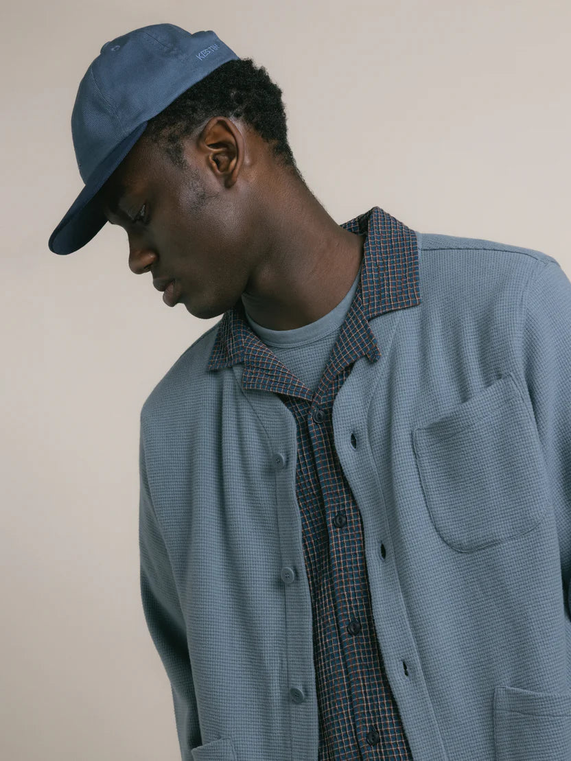 Dunvegan Cardigan - Dusty Blue Brushed Waffle