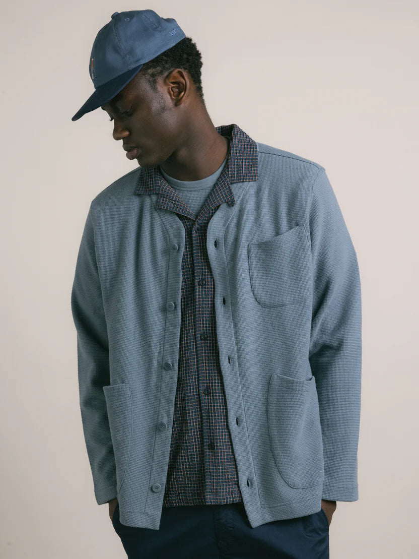 Dunvegan Cardigan - Dusty Blue Brushed Waffle