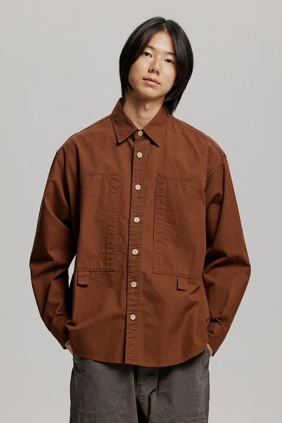 Cotton Pocket Loop Shirt - Brown