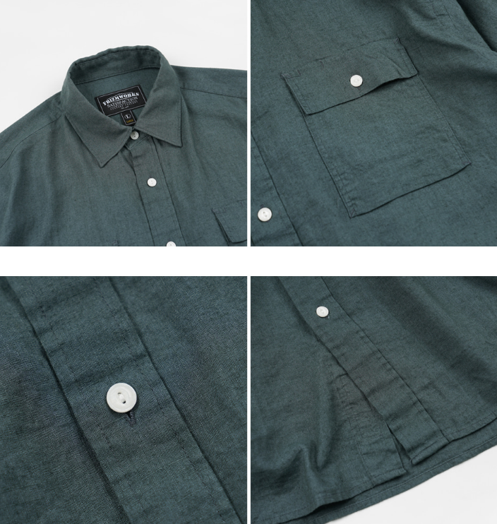 Cigarette Pocket Linen Rayon Shirt - Teal