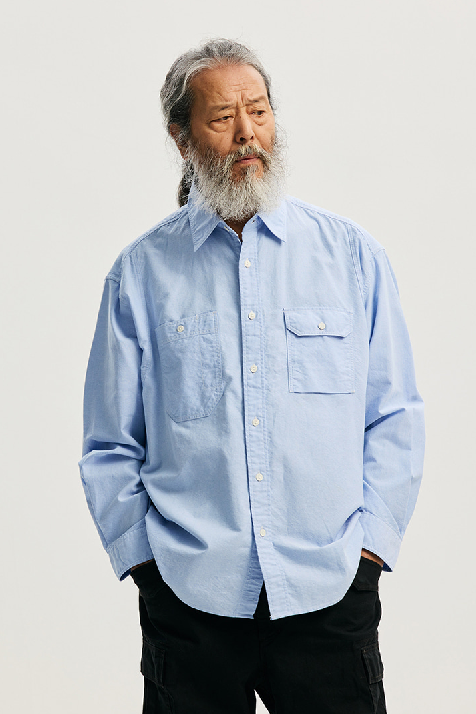 1920s Chambray Work Shirt - Blue