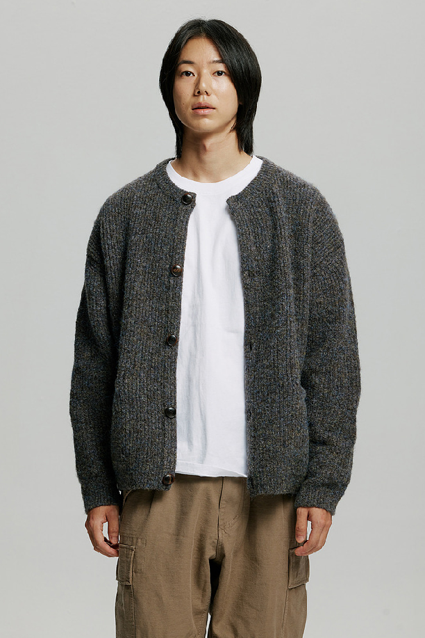 Brushed Wool Round Cardigan - Brown