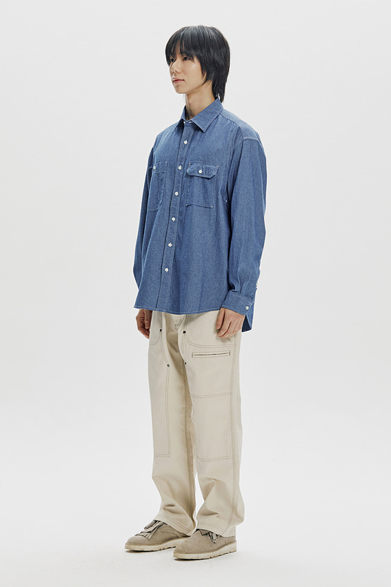 1920s Chambray Work Shirt - Blue