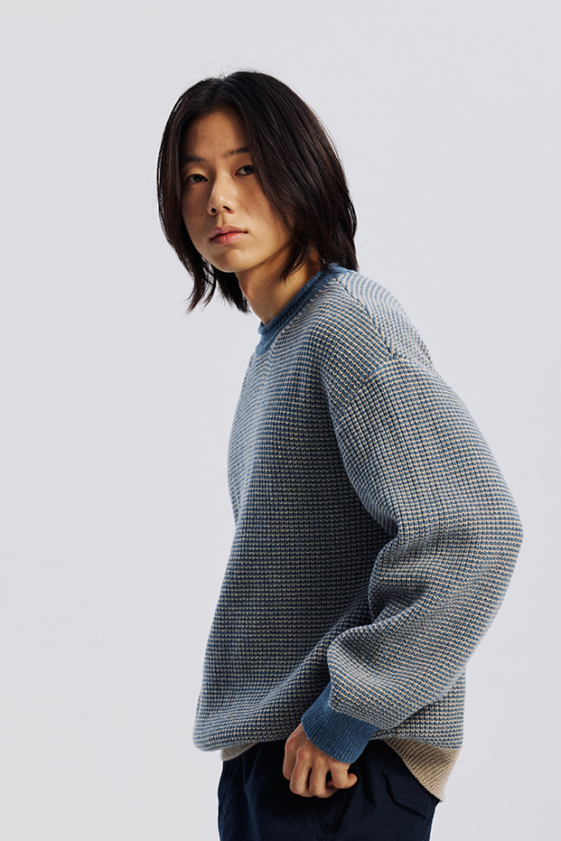 Rollneck Ringer Knit - Blue