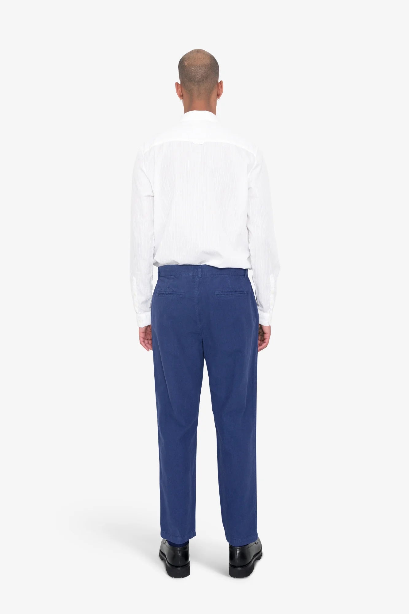 Fixed Waistband Cotton Linen Trousers - Deep Blue