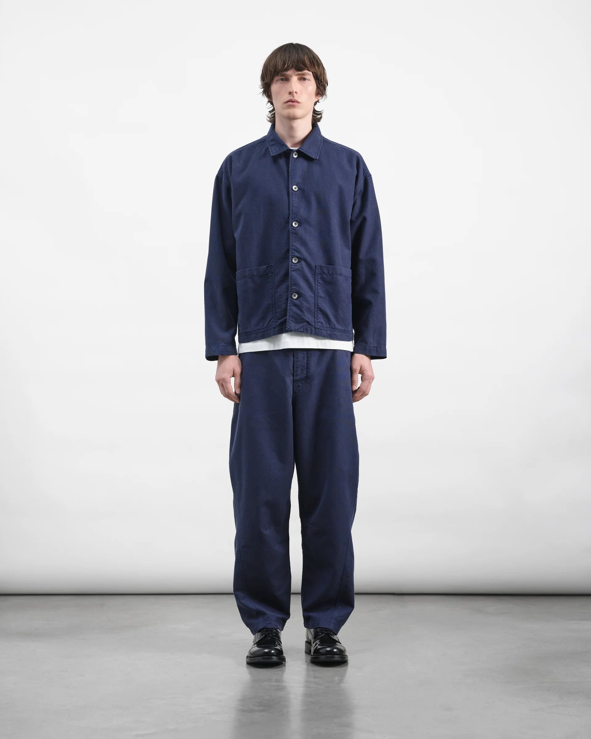 Twisted Seam Trouser - Navy Tencel Micro Canvas