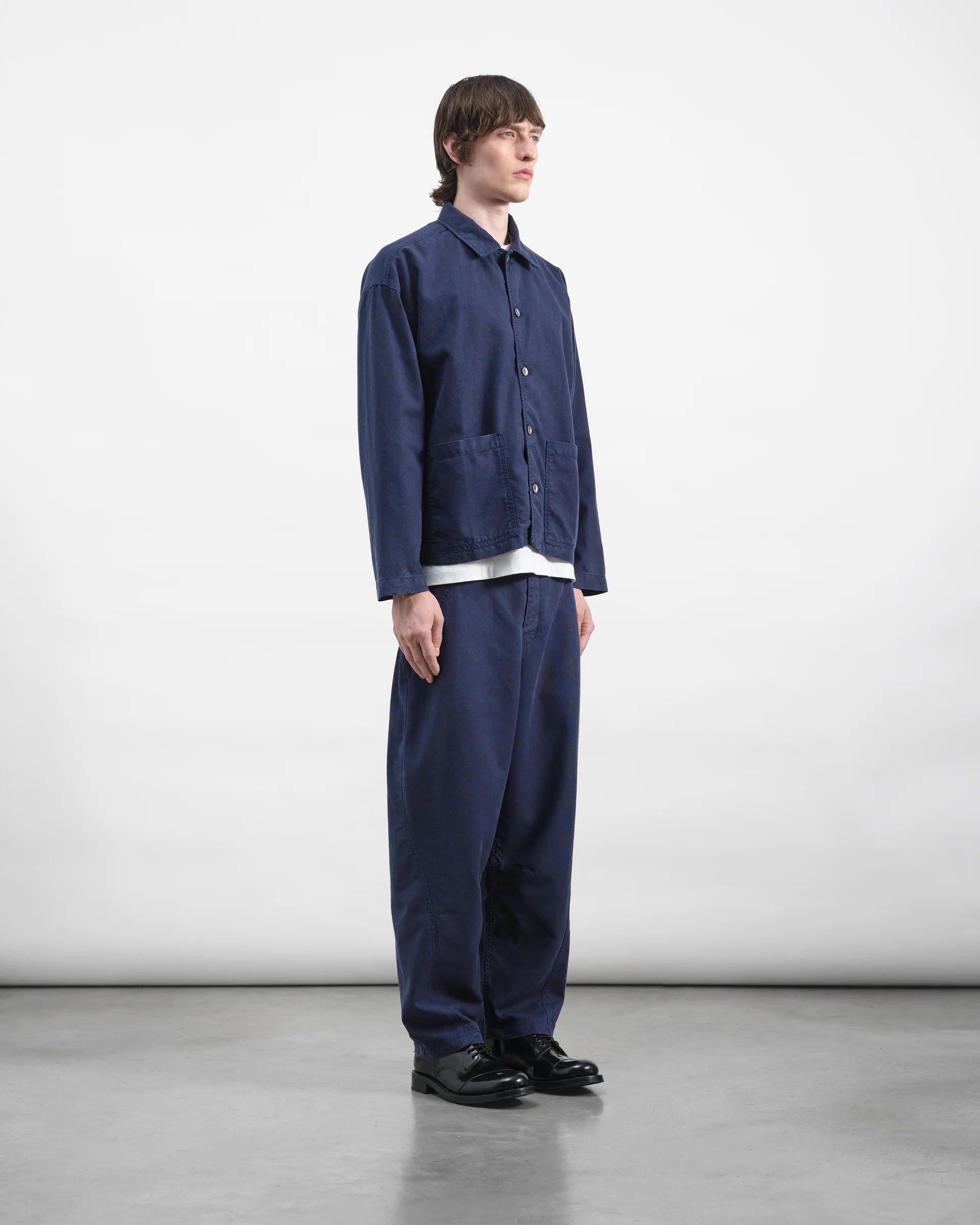 Twisted Seam Trouser - Navy Tencel Micro Canvas