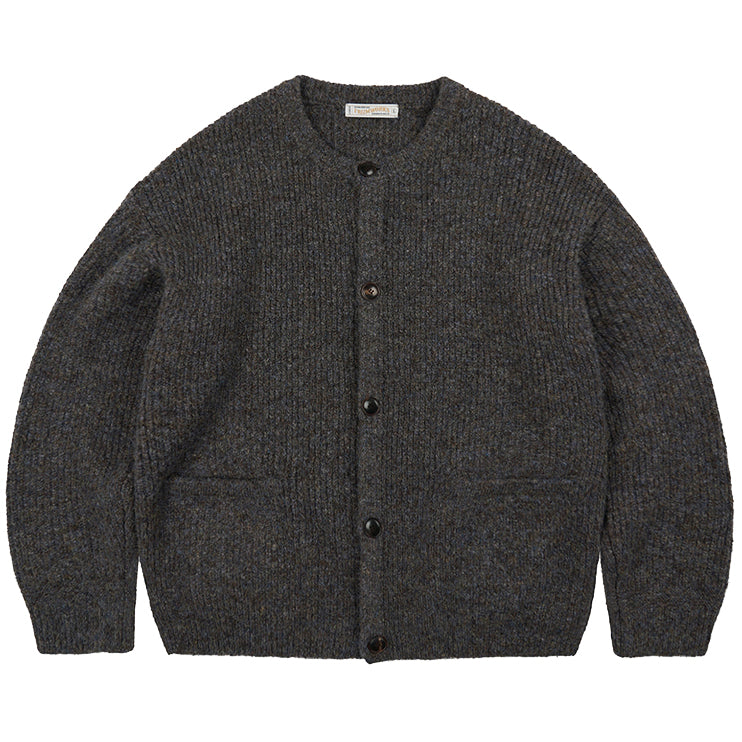 Brushed Wool Round Cardigan - Brown