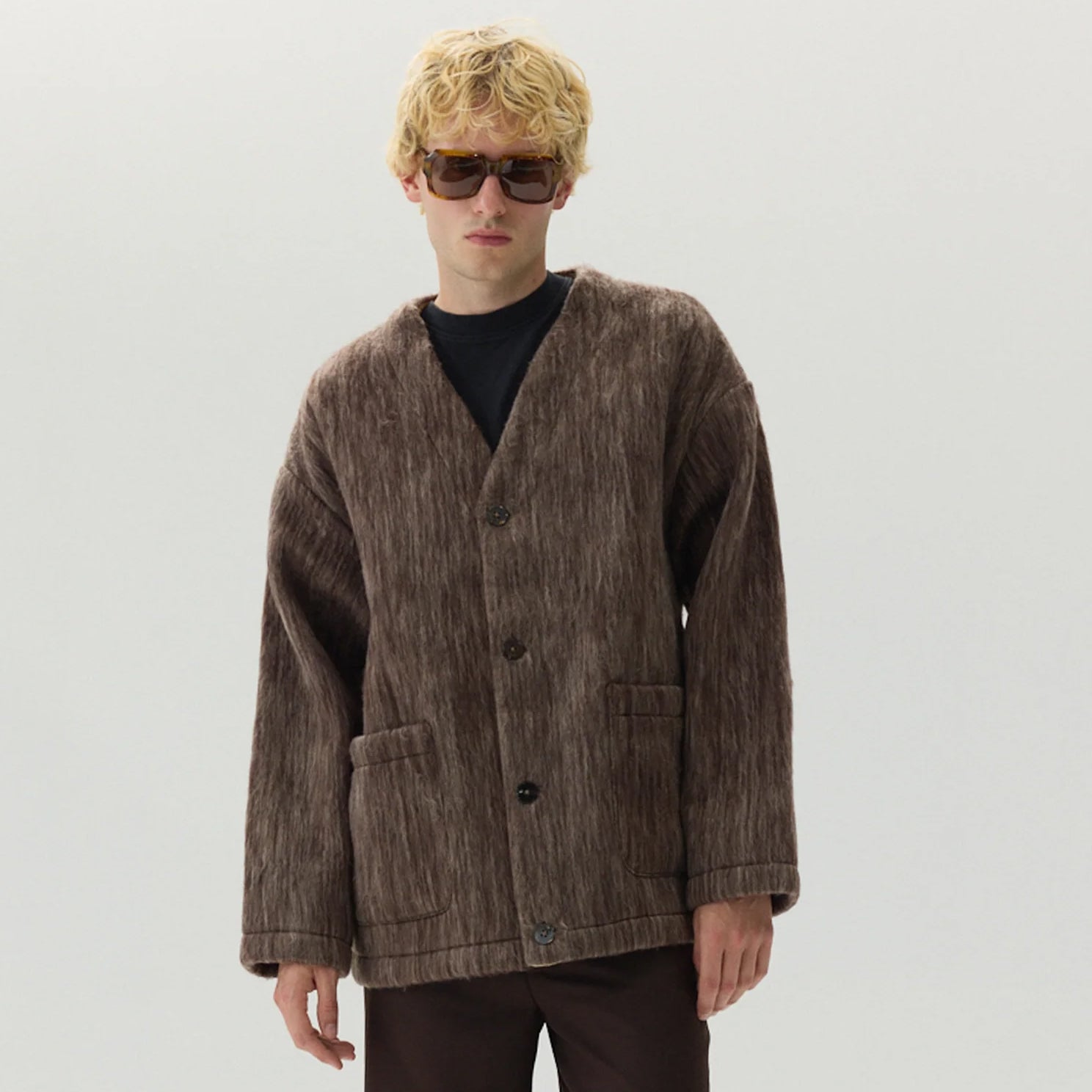 Buy online Welter Shelter Bonded Shaggy Wool Cardigan Brown
