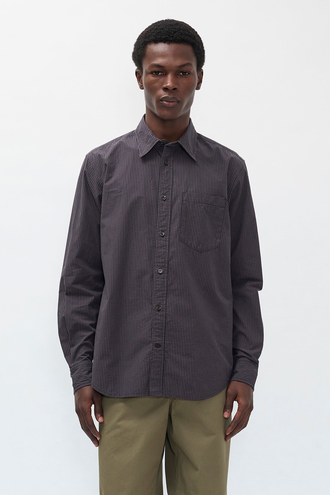 Kongshoved Poplin Mini Check Shirt - Dark Navy Check