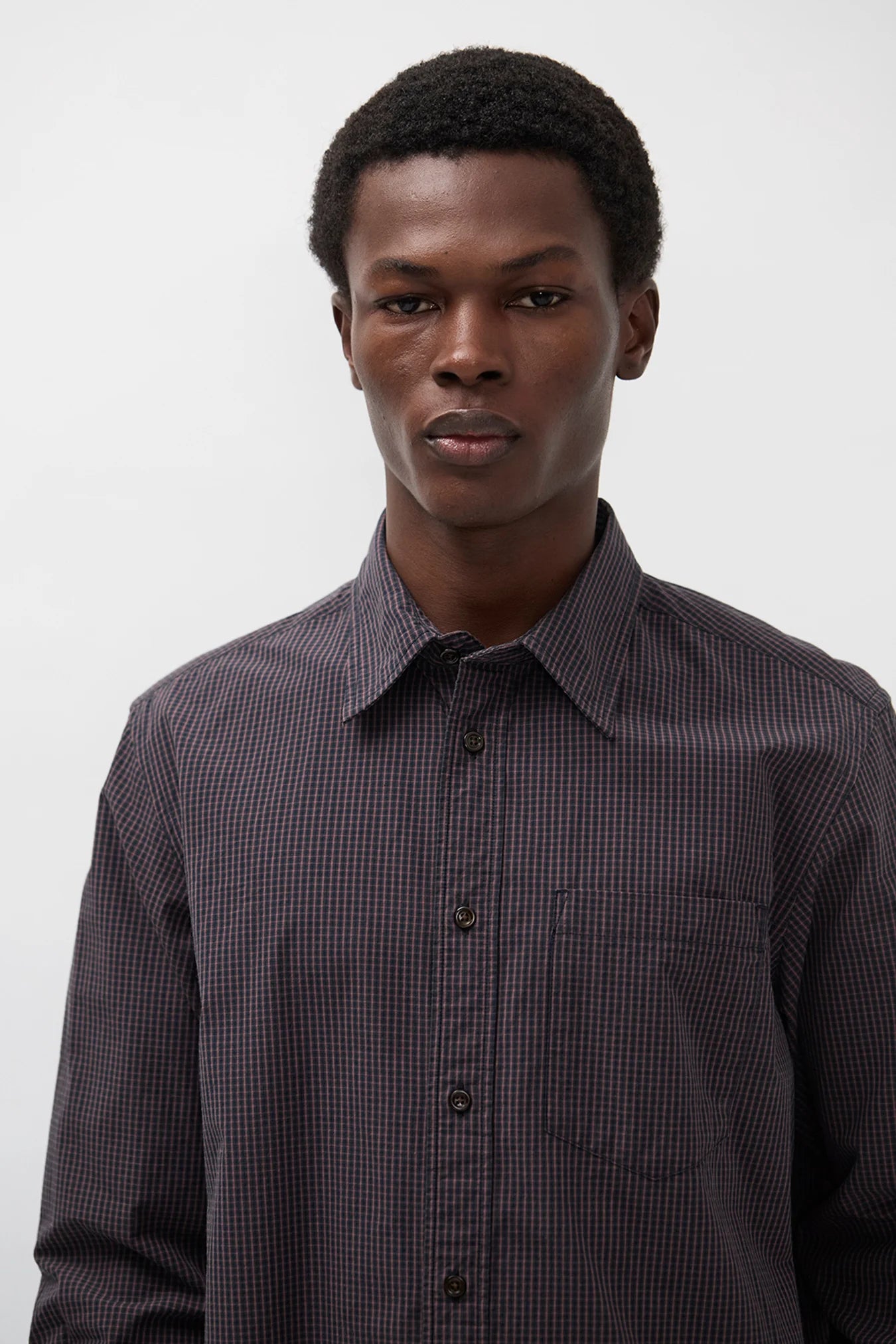 Kongshoved Poplin Mini Check Shirt - Dark Navy Check
