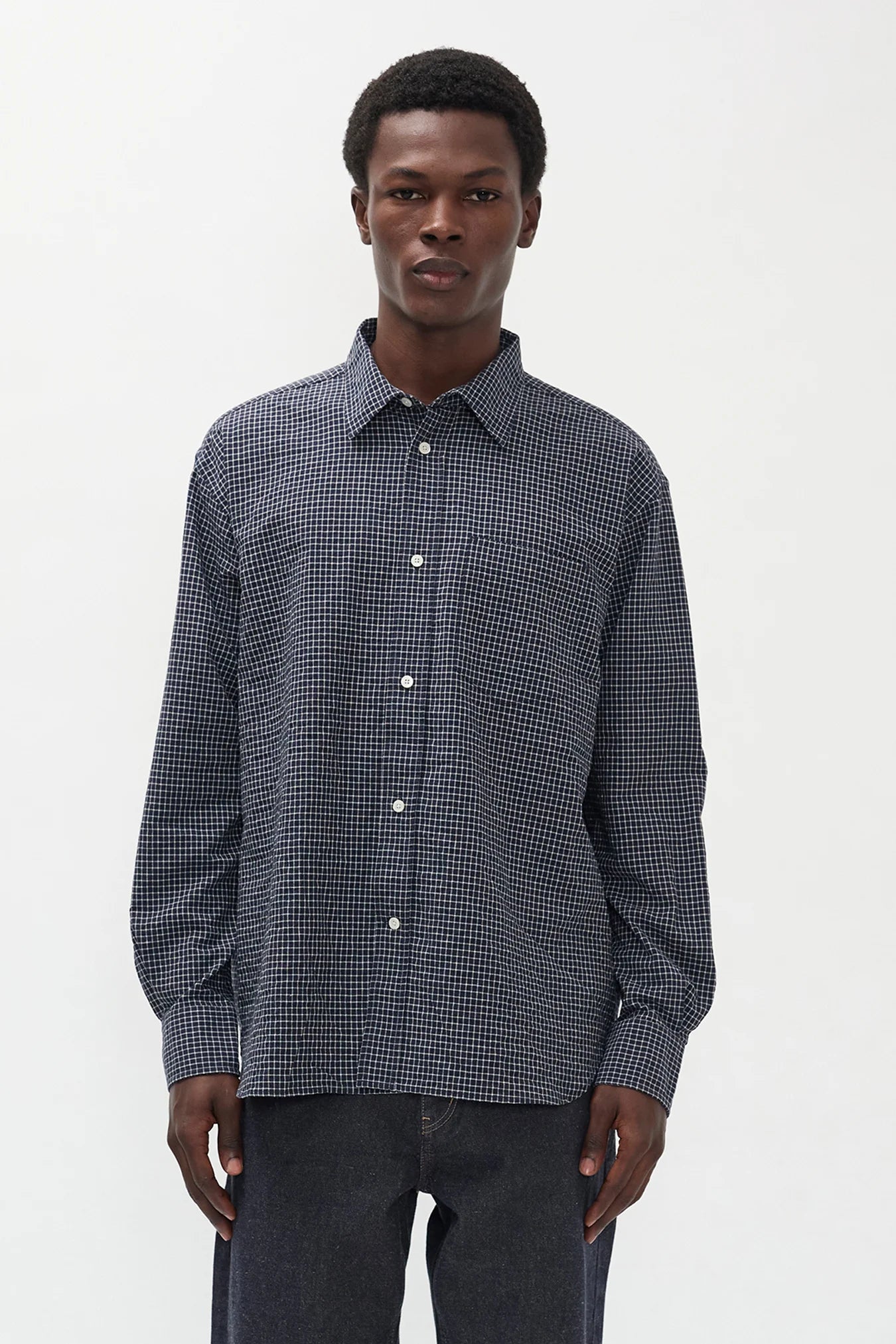 Espevik Check Oversized Shirt - Dark Navy