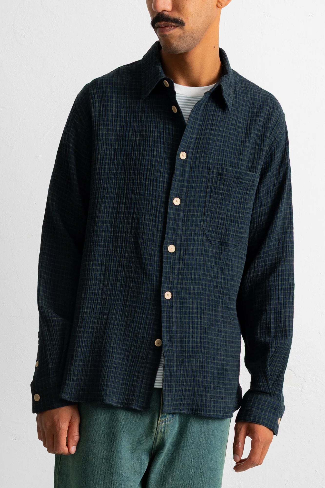 Easy Fit Shirt - Navy Crinkle Check