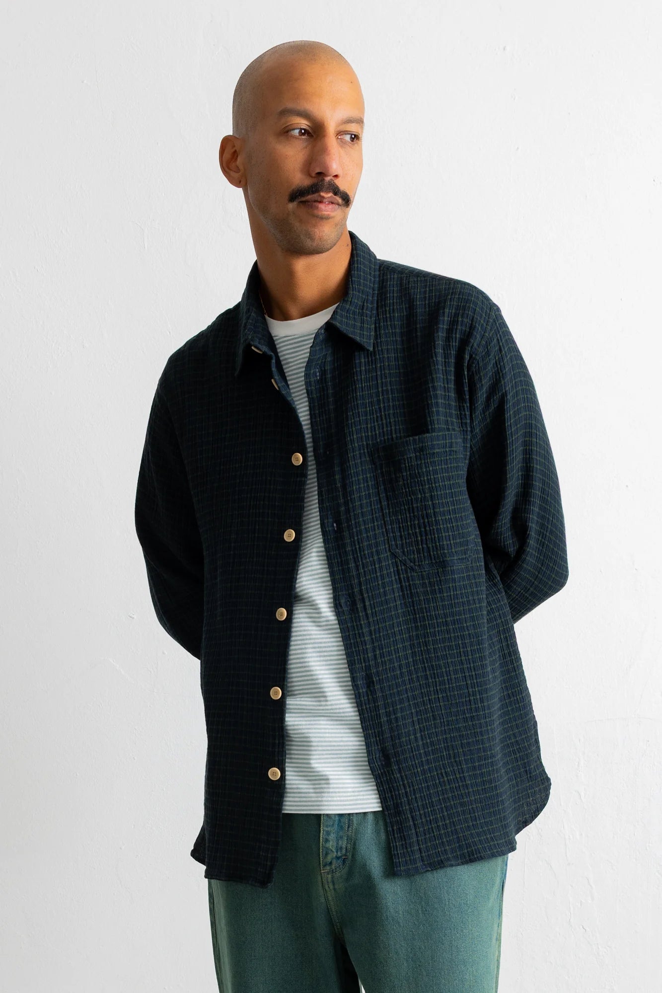 Easy Fit Shirt - Navy Crinkle Check
