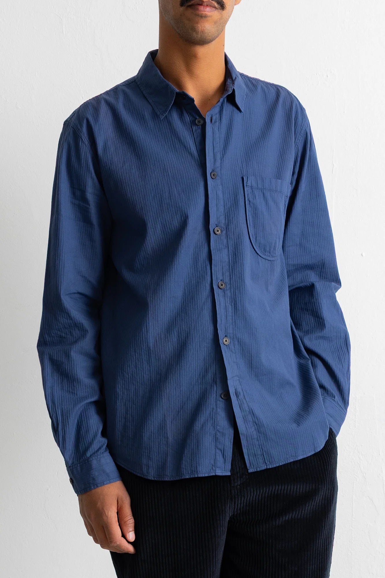 Herringbone Curve Shirt - Soft Navy