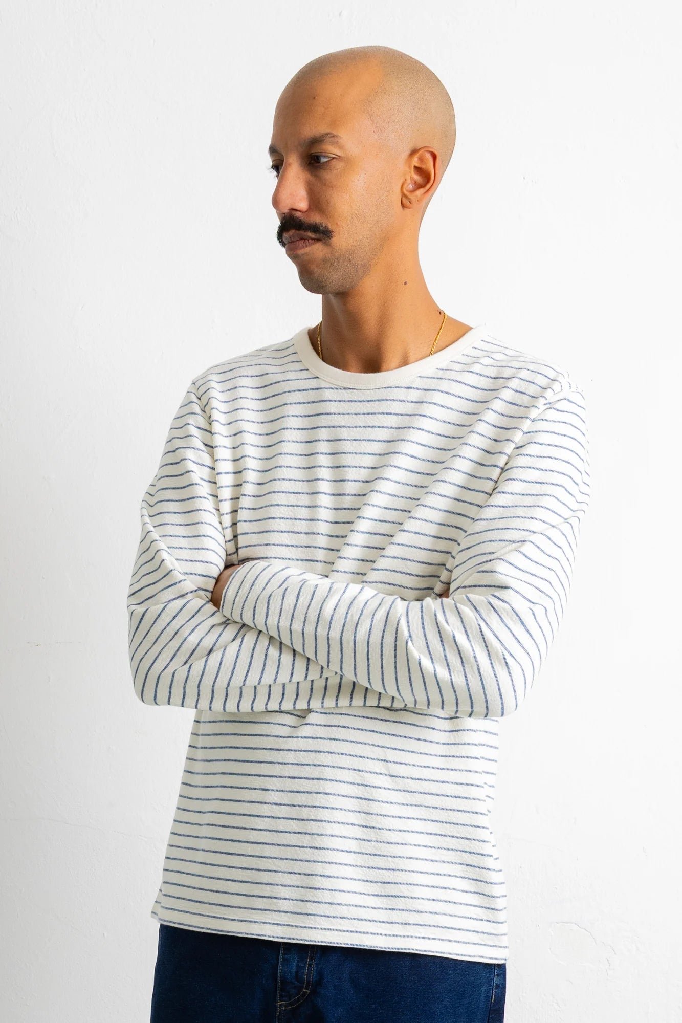 Textured Stripe T-Shirt - Ecru/Soft Blue