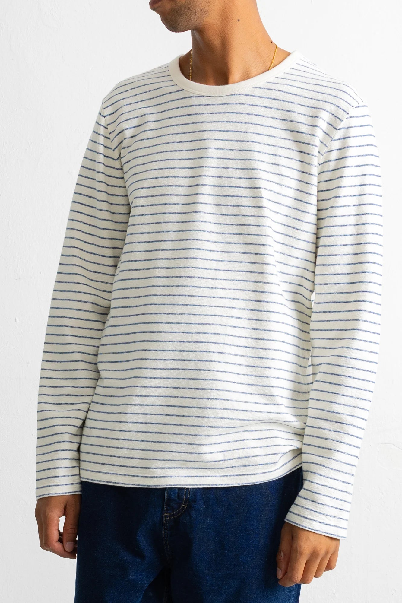Textured Stripe T-Shirt - Ecru/Soft Blue