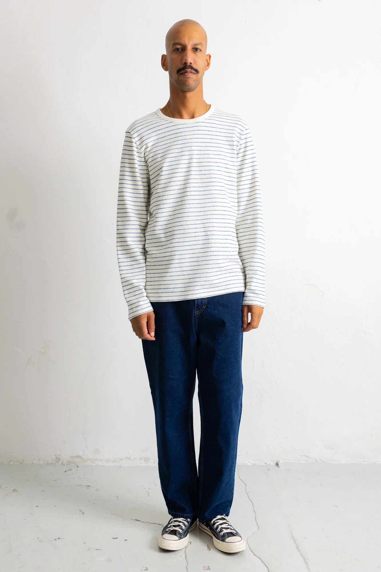 Textured Stripe T-Shirt - Ecru/Soft Blue